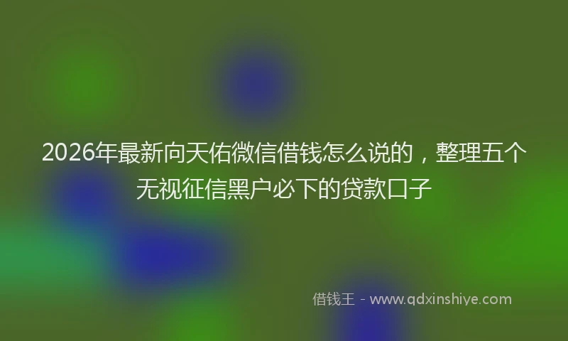 2026年最新向天佑微信借钱怎么说的，整理五个无视征信黑户必下的贷款口子