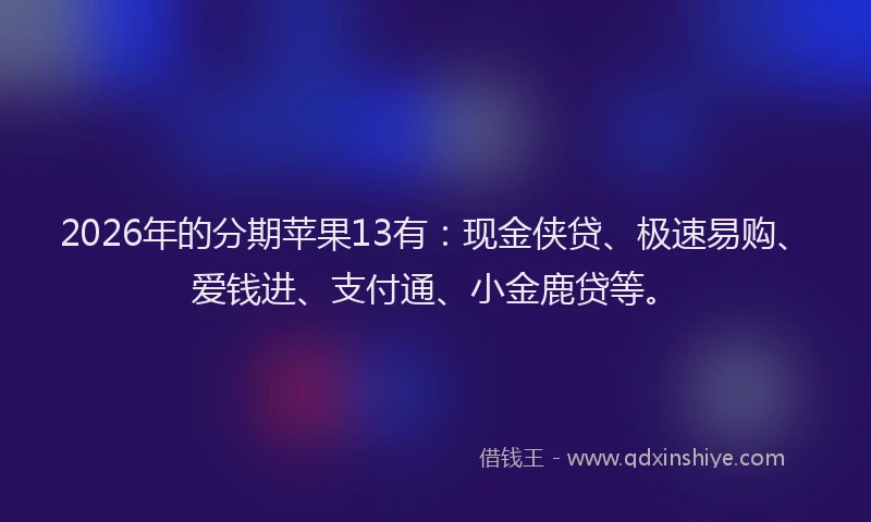 2026年的分期苹果13有：现金侠贷、极速易购、爱钱进、支付通、小金鹿贷等。