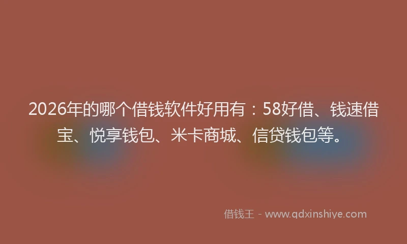 2026年的哪个借钱软件好用有：58好借、钱速借宝、悦享钱包、米卡商城、信贷钱包等。