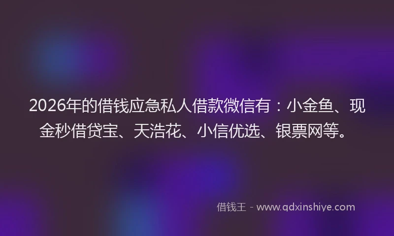 2026年的借钱应急私人借款微信有:小金鱼、现金秒借贷宝、天浩花、小信优选、银票网等。