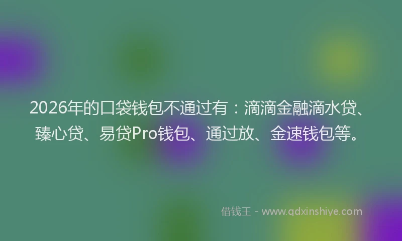 2026年的口袋钱包不通过有:滴滴金融滴水贷、臻心贷、易贷Pro钱包、通过放、金速钱包等。