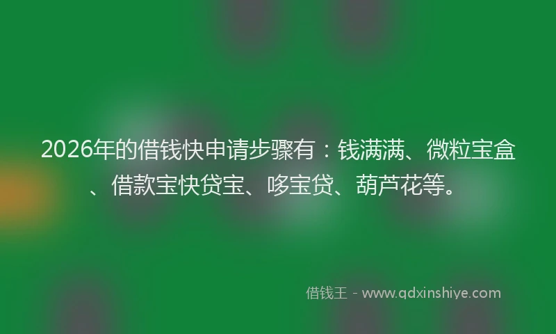 2026年的借钱快申请步骤有：钱满满、微粒宝盒、借款宝快贷宝、哆宝贷、葫芦花等。