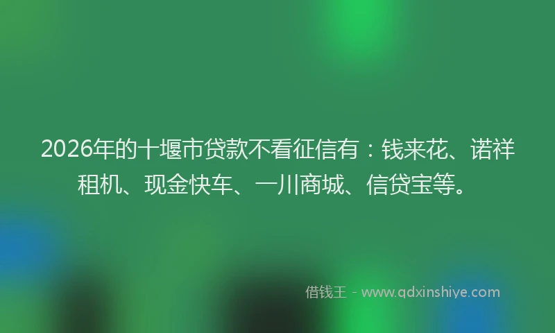 2026年的十堰市贷款不看征信有:钱来花、诺祥租机、现金快车、一川商城、信贷宝等。