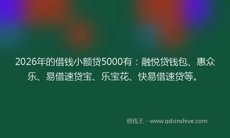 2026年的借钱小额贷5000有:融悦贷钱包、惠众乐、易借速贷宝、乐宝花、快易借速贷等。
