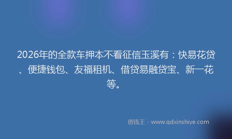 2026年的全款车押本不看征信玉溪有:快易花贷、便捷钱包、友福租机、借贷易融贷宝、新一花等。