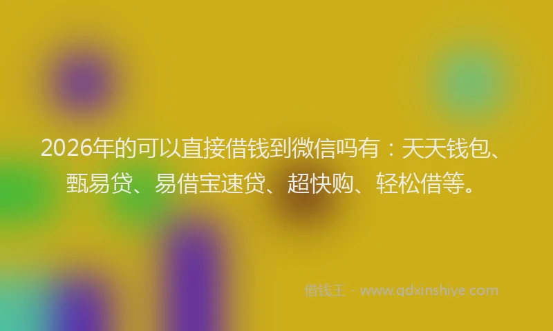 2026年的可以直接借钱到微信吗有：天天钱包、甄易贷、易借宝速贷、超快购、轻松借等。