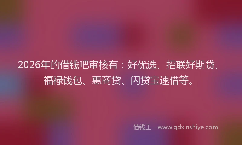 2026年的借钱吧审核有:好优选、招联好期贷、福禄钱包、惠商贷、闪贷宝速借等。