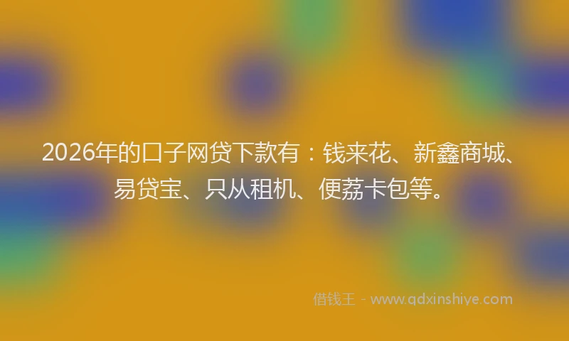 2026年的口子网贷下款有:钱来花、新鑫商城、易贷宝、只从租机、便荔卡包等。