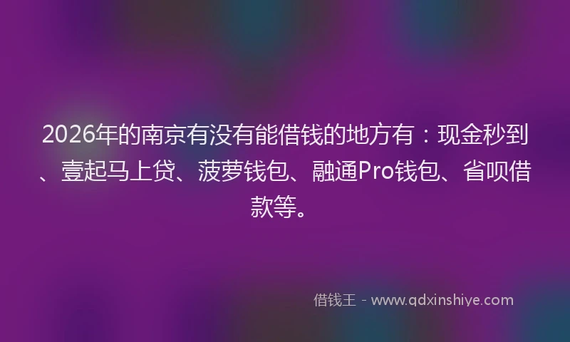 2026年的南京有没有能借钱的地方有：现金秒到、壹起马上贷、菠萝钱包、融通Pro钱包、省呗借款等。