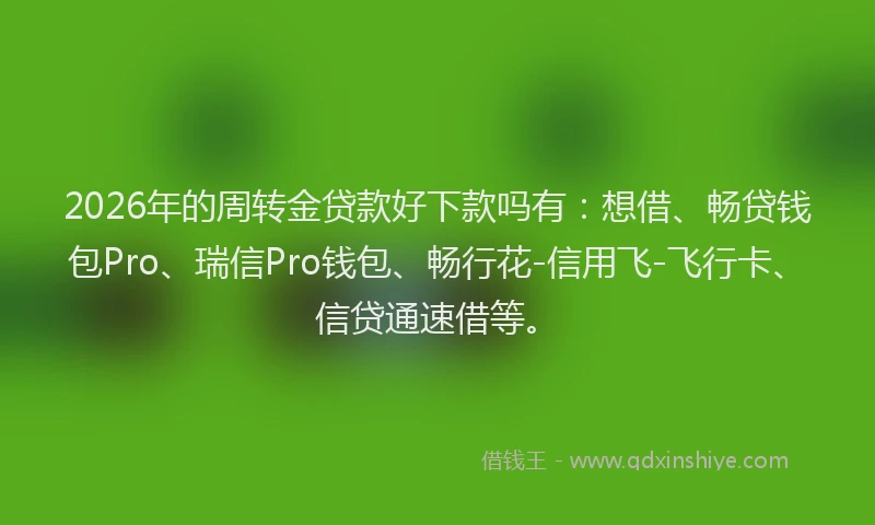 2026年的周转金贷款好下款吗有:想借、畅贷钱包Pro、瑞信Pro钱包、畅行花-信用飞-飞行卡、信贷通速借等。