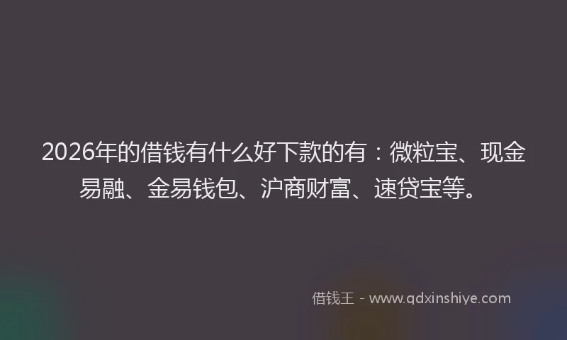 2026年的借钱有什么好下款的有：微粒宝、现金易融、金易钱包、沪商财富、速贷宝等。
