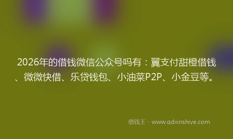 2026年的借钱微信公众号吗有：翼支付甜橙借钱、微微快借、乐贷钱包、小油菜P2P、小金豆等。