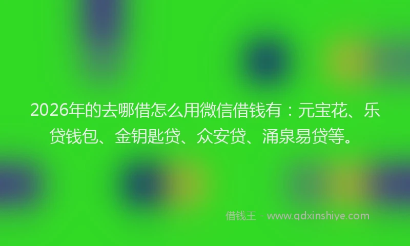 2026年的去哪借怎么用微信借钱有：元宝花、乐贷钱包、金钥匙贷、众安贷、涌泉易贷等。