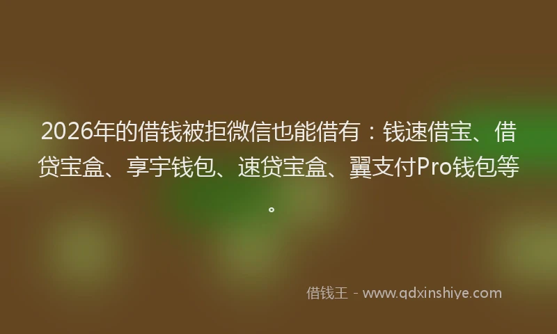 2026年的借钱被拒微信也能借有：钱速借宝、借贷宝盒、享宇钱包、速贷宝盒、翼支付Pro钱包等。