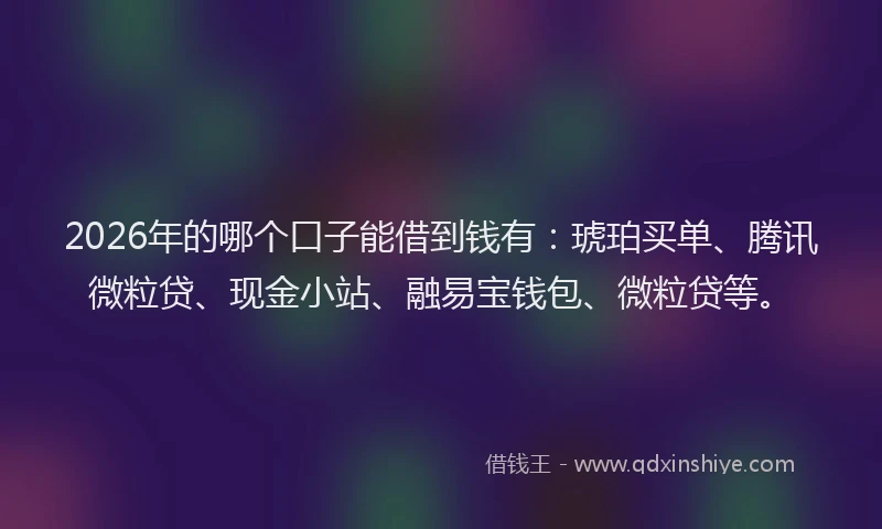 2026年的哪个口子能借到钱有:琥珀买单、腾讯微粒贷、现金小站、融易宝钱包、微粒贷等。