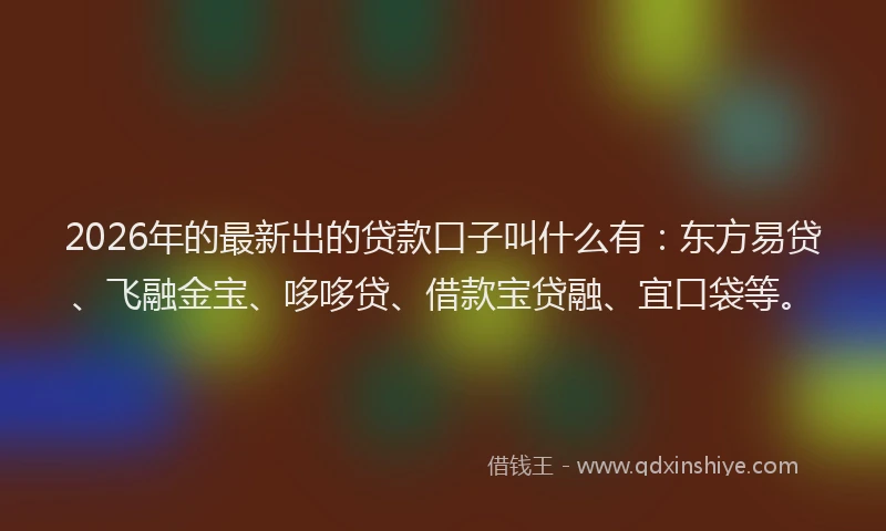 2026年的最新出的贷款口子叫什么有:东方易贷、飞融金宝、哆哆贷、借款宝贷融、宜口袋等。