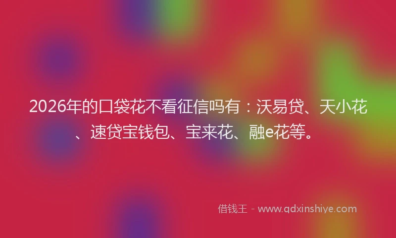 2026年的口袋花不看征信吗有:沃易贷、天小花、速贷宝钱包、宝来花、融e花等。