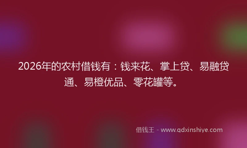 2026年的农村借钱有：钱来花、掌上贷、易融贷通、易橙优品、零花罐等。