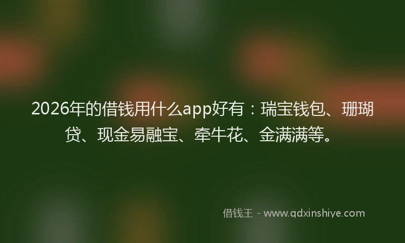 2026年的借钱用什么app好有:瑞宝钱包、珊瑚贷、现金易融宝、牵牛花、金满满等。