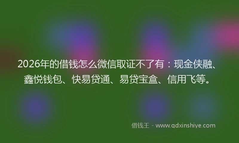 2026年的借钱怎么微信取证不了有：现金侠融、鑫悦钱包、快易贷通、易贷宝盒、信用飞等。