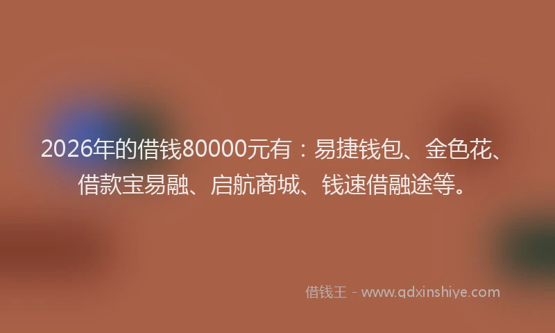 2026年的借钱80000元有：易捷钱包、金色花、借款宝易融、启航商城、钱速借融途等。
