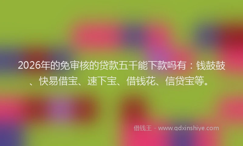2026年的免审核的贷款五千能下款吗有：钱鼓鼓、快易借宝、速下宝、借钱花、信贷宝等。