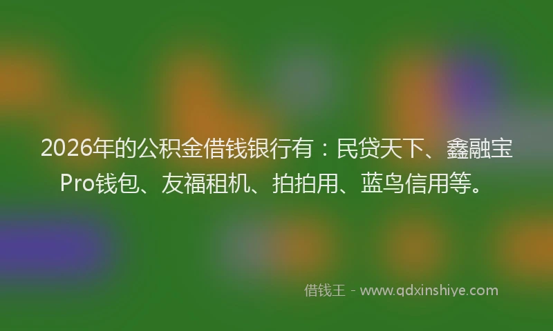 2026年的公积金借钱银行有：民贷天下、鑫融宝Pro钱包、友福租机、拍拍用、蓝鸟信用等。