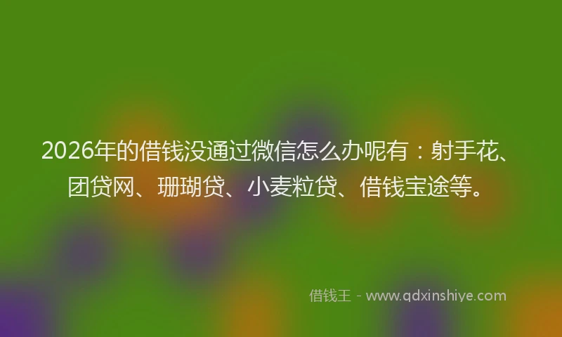 2026年的借钱没通过微信怎么办呢有:射手花、团贷网、珊瑚贷、小麦粒贷、借钱宝途等。