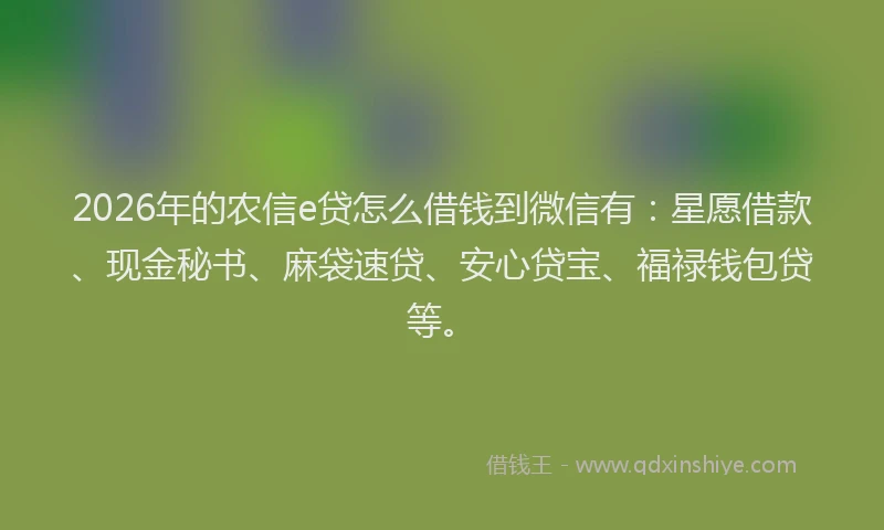 2026年的农信e贷怎么借钱到微信有：星愿借款、现金秘书、麻袋速贷、安心贷宝、福禄钱包贷等。