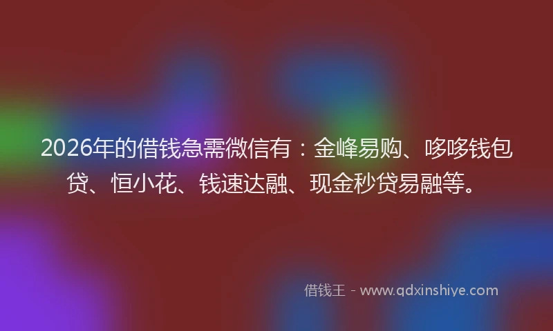 2026年的借钱急需微信有：金峰易购、哆哆钱包贷、恒小花、钱速达融、现金秒贷易融等。
