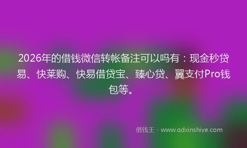 2026年的借钱微信转帐备注可以吗有：现金秒贷易、快莱购、快易借贷宝、臻心贷、翼支付Pro钱包等。