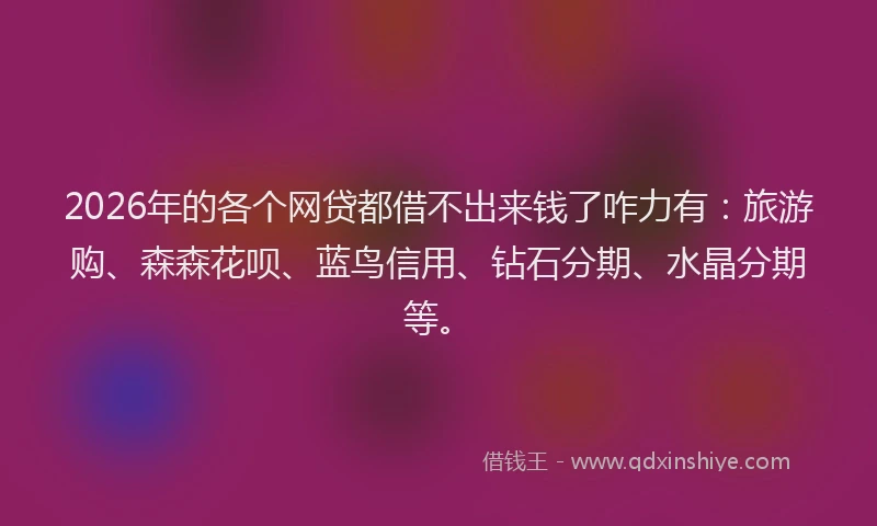2026年的各个网贷都借不出来钱了咋力有：旅游购、森森花呗、蓝鸟信用、钻石分期、水晶分期等。