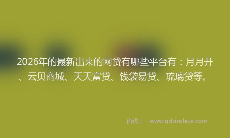 2026年的最新出来的网贷有哪些平台有:月月开、云贝商城、天天富贷、钱袋易贷、琉璃贷等。