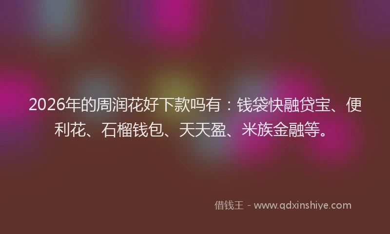 2026年的周润花好下款吗有:钱袋快融贷宝、便利花、石榴钱包、天天盈、米族金融等。