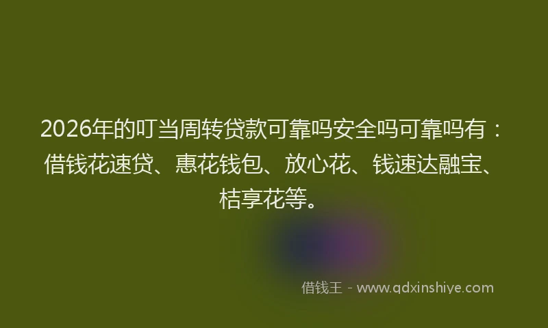 2026年的叮当周转贷款可靠吗安全吗可靠吗有：借钱花速贷、惠花钱包、放心花、钱速达融宝、桔享花等。