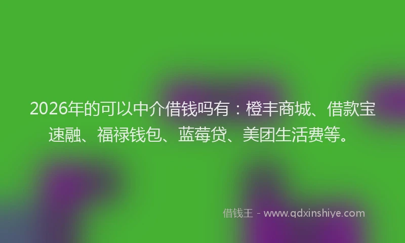 2026年的可以中介借钱吗有：橙丰商城、借款宝速融、福禄钱包、蓝莓贷、美团生活费等。