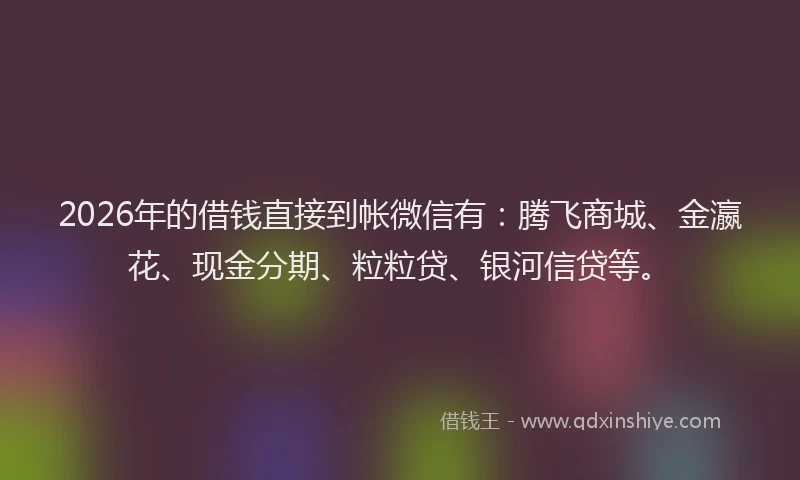 2026年的借钱直接到帐微信有：腾飞商城、金瀛花、现金分期、粒粒贷、银河信贷等。