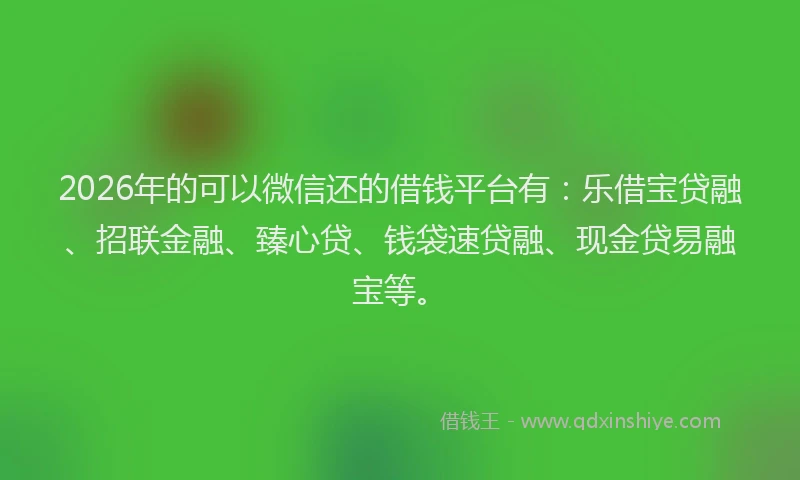 2026年的可以微信还的借钱平台有：乐借宝贷融、招联金融、臻心贷、钱袋速贷融、现金贷易融宝等。