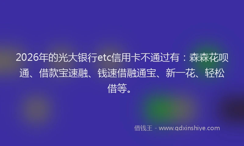 2026年的光大银行etc信用卡不通过有：森森花呗通、借款宝速融、钱速借融通宝、新一花、轻松借等。