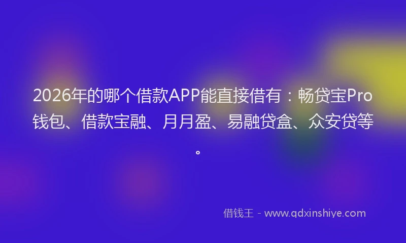 2026年的哪个借款APP能直接借有：畅贷宝Pro钱包、借款宝融、月月盈、易融贷盒、众安贷等。
