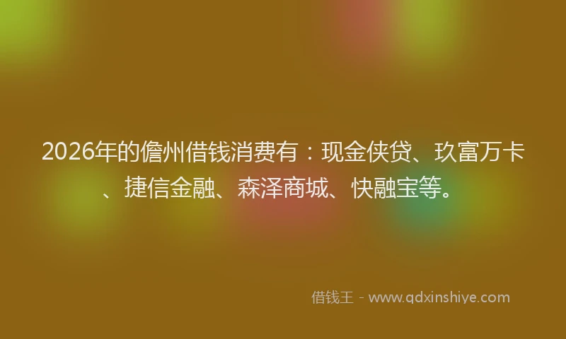 2026年的儋州借钱消费有：现金侠贷、玖富万卡、捷信金融、森泽商城、快融宝等。