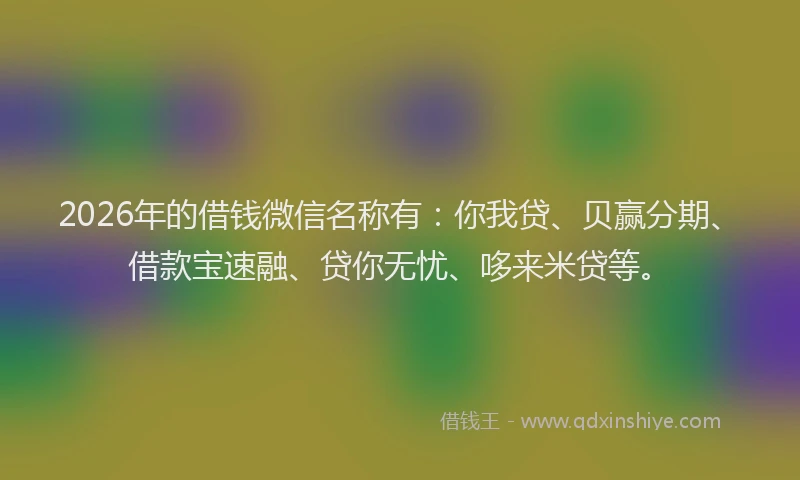 2026年的借钱微信名称有：你我贷、贝赢分期、借款宝速融、贷你无忧、哆来米贷等。