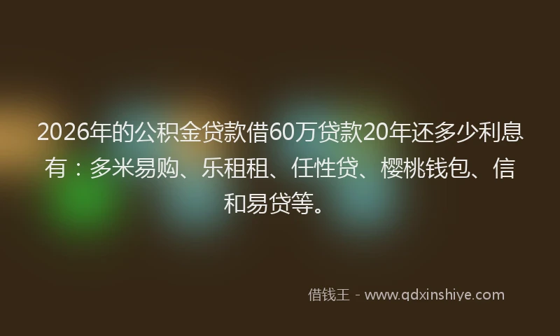 2026年的公积金贷款借60万贷款20年还多少利息有：多米易购、乐租租、任性贷、樱桃钱包、信和易贷等。