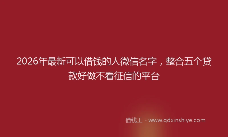 2026年最新可以借钱的人微信名字，整合五个贷款好做不看征信的平台