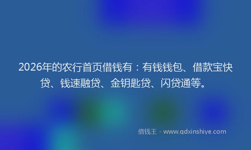 2026年的农行首页借钱有：有钱钱包、借款宝快贷、钱速融贷、金钥匙贷、闪贷通等。