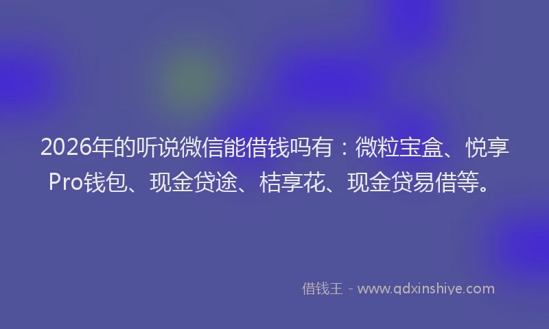 2026年的听说微信能借钱吗有：微粒宝盒、悦享Pro钱包、现金贷途、桔享花、现金贷易借等。
