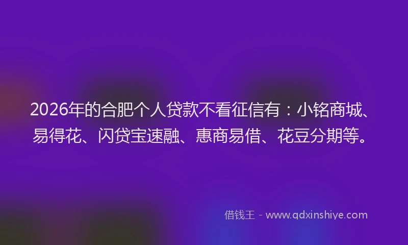 2026年的合肥个人贷款不看征信有:小铭商城、易得花、闪贷宝速融、惠商易借、花豆分期等。