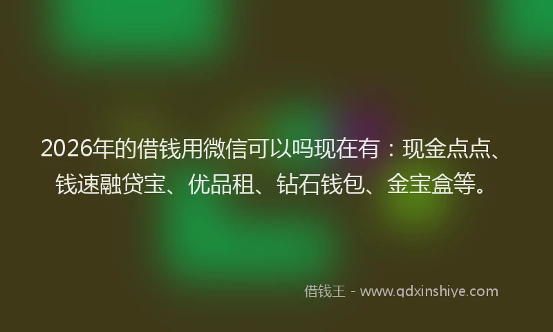 2026年的借钱用微信可以吗现在有：现金点点、钱速融贷宝、优品租、钻石钱包、金宝盒等。