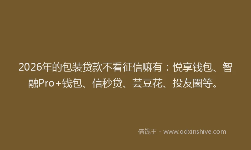 2026年的包装贷款不看征信嘛有：悦享钱包、智融Pro+钱包、信秒贷、芸豆花、投友圈等。