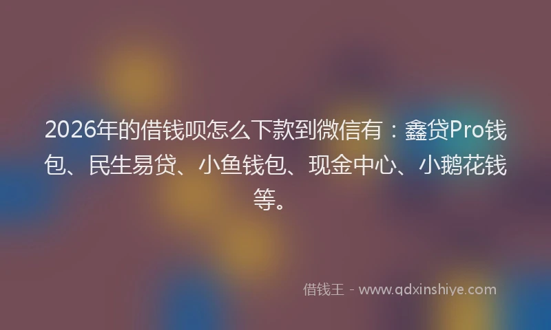 2026年的借钱呗怎么下款到微信有:鑫贷Pro钱包、民生易贷、小鱼钱包、现金中心、小鹅花钱等。